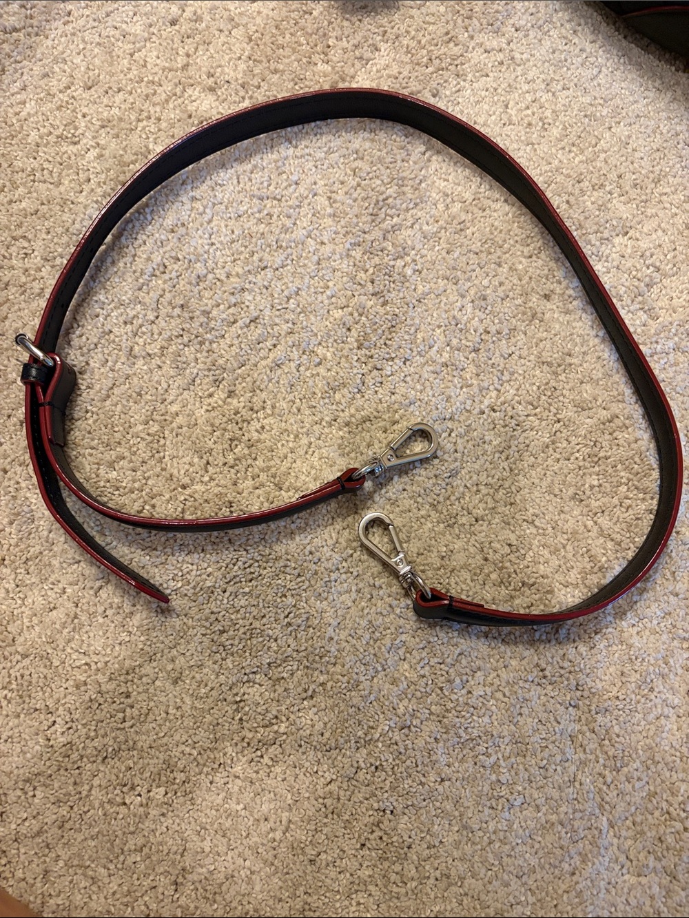 Red and Black Leather Bag Strap with Silver Hardware